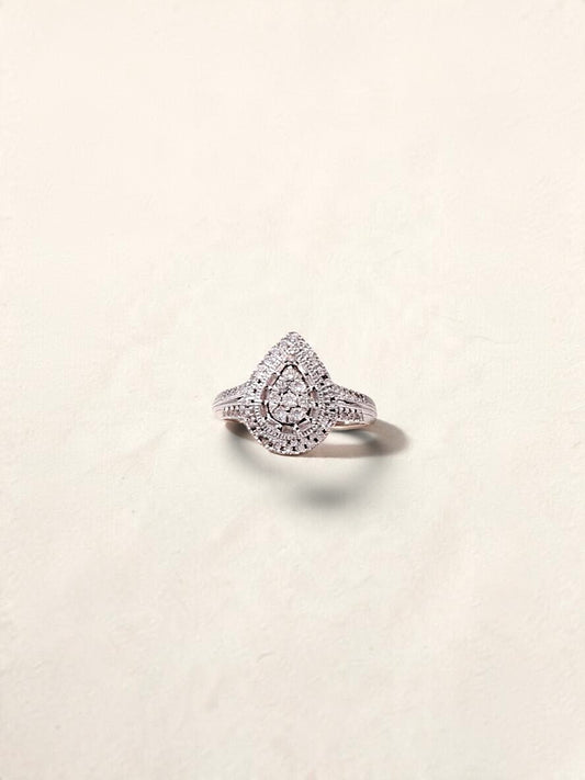 10K White Gold Pear Diamond Ring