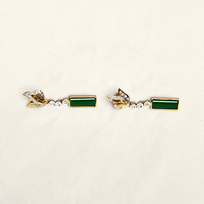 18K Yellow Gold Green Earrings with Diamonds