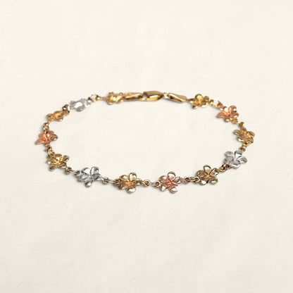 14K Tri-Tone Flower Bracelet