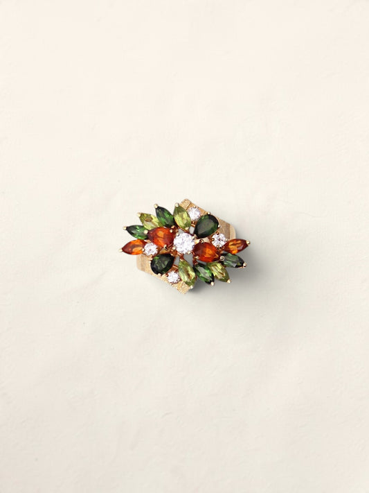 18K Yellow Gold Multi-Gemstone Cluster Ring