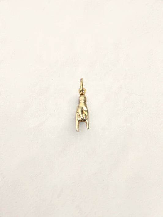 14K Yellow Gold Cornuta Hand Pendant
