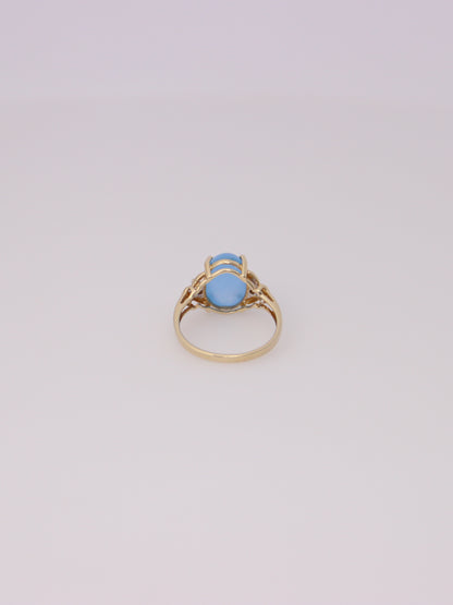 14K Yellow Gold Blue Jadeite and Diamond Ring