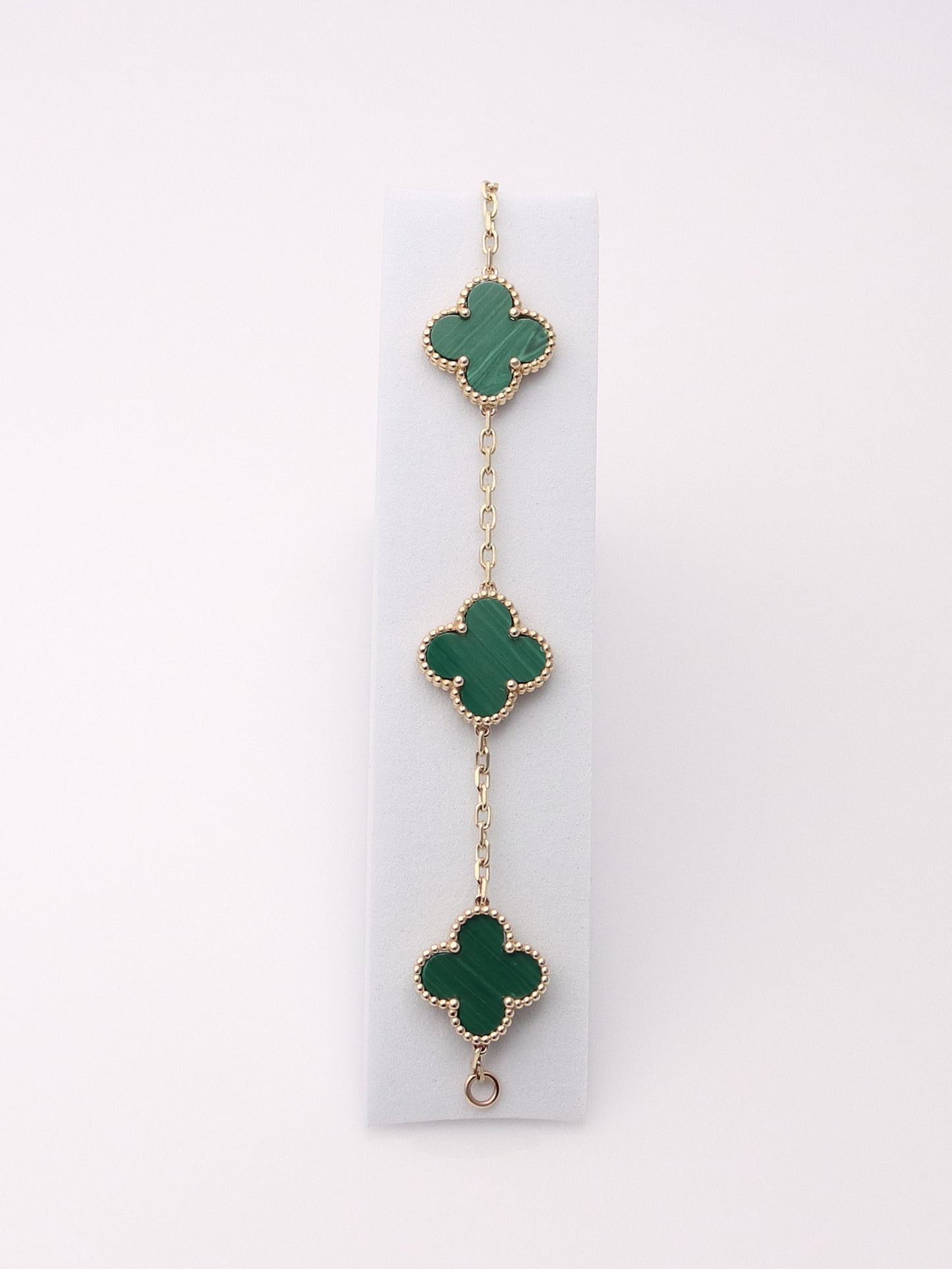 14k Yellow Gold 5 Clover Malachite Bracelet