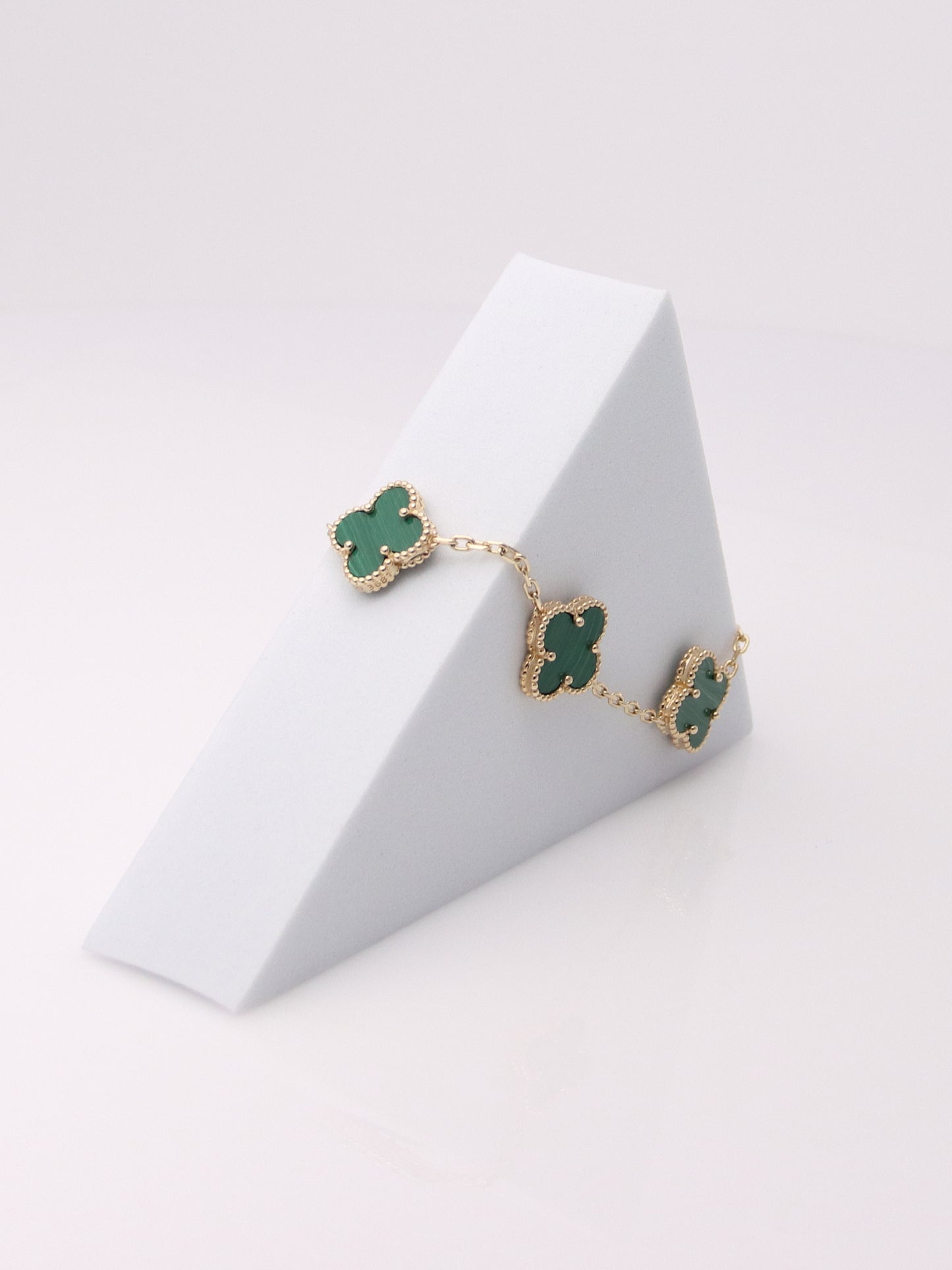 14k Yellow Gold 5 Clover Malachite Bracelet