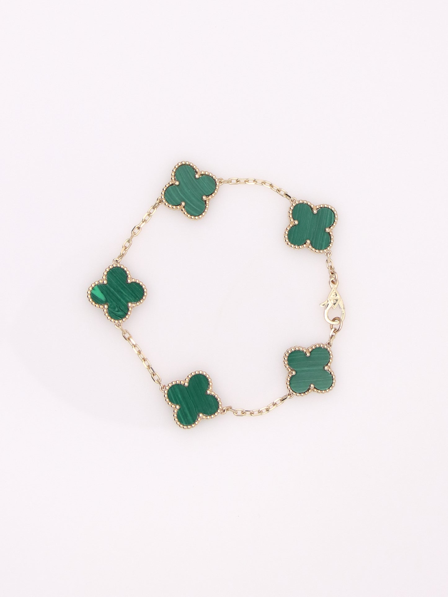 14k Yellow Gold 5 Clover Malachite Bracelet