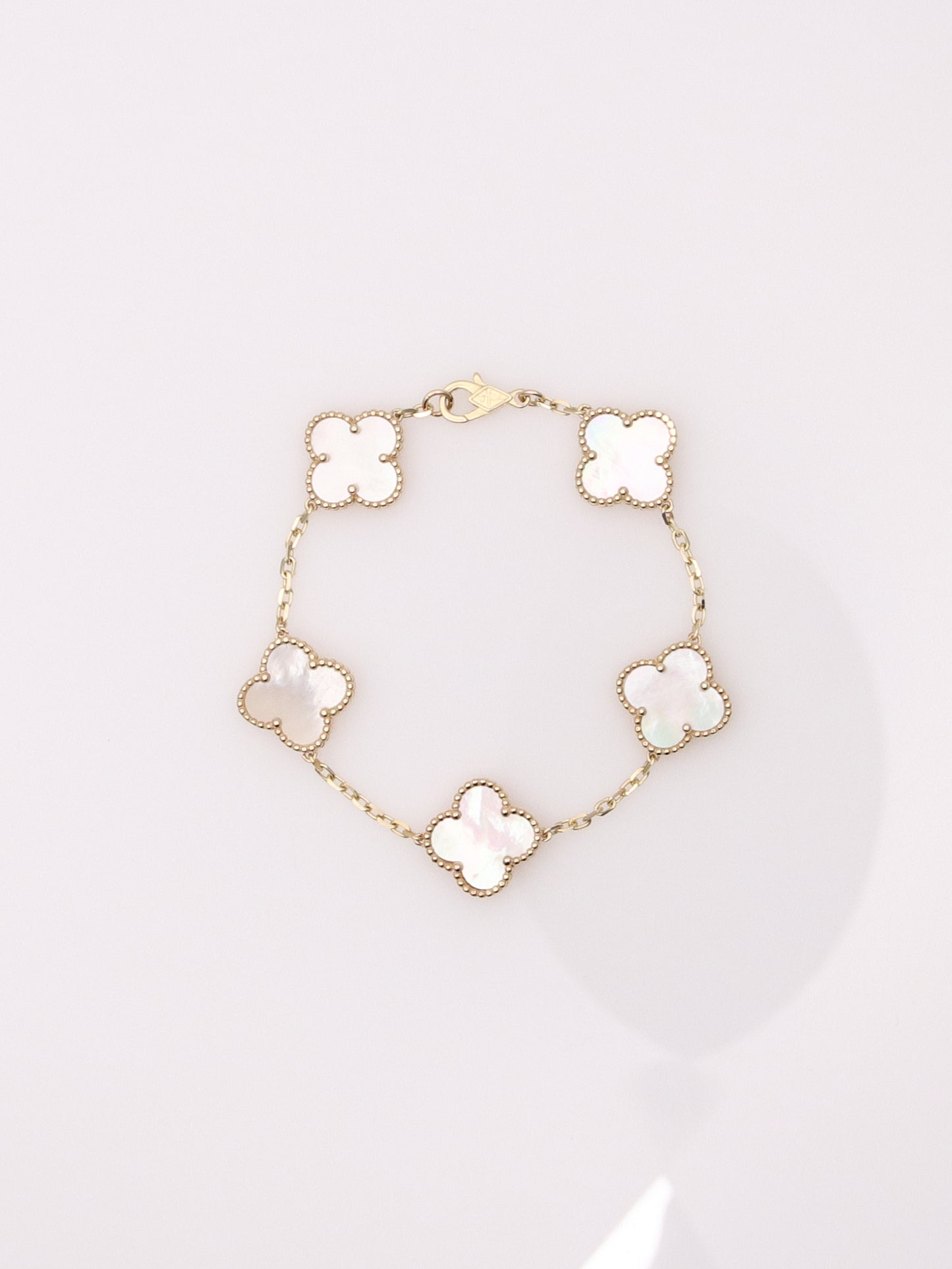 14k Yellow Gold Clover Mother of Pearl Bracelet