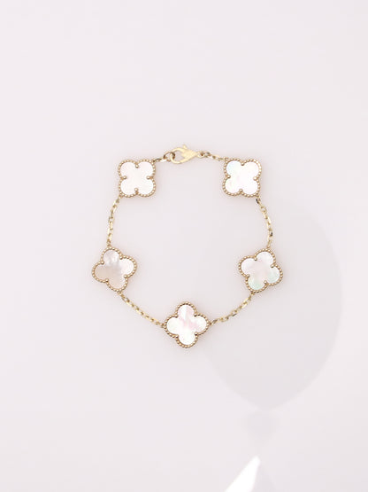 14k Yellow Gold Clover Mother of Pearl Bracelet