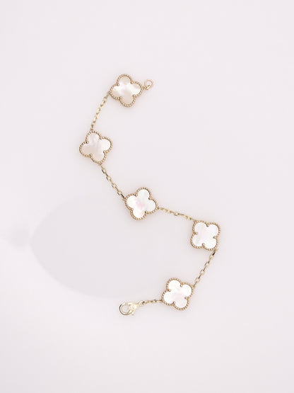 14k Yellow Gold Clover Mother of Pearl Bracelet