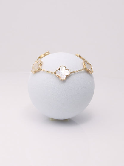 14k Yellow Gold Clover Mother of Pearl Bracelet
