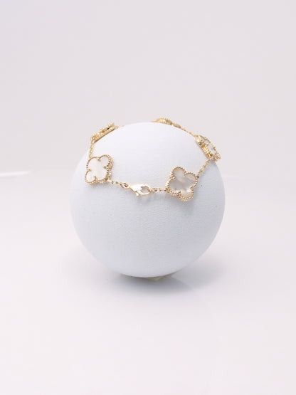 14k Yellow Gold Clover Mother of Pearl Bracelet