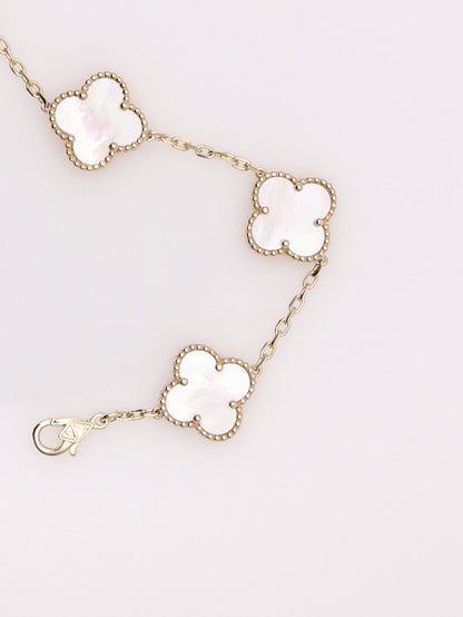 14k Yellow Gold Clover Mother of Pearl Bracelet