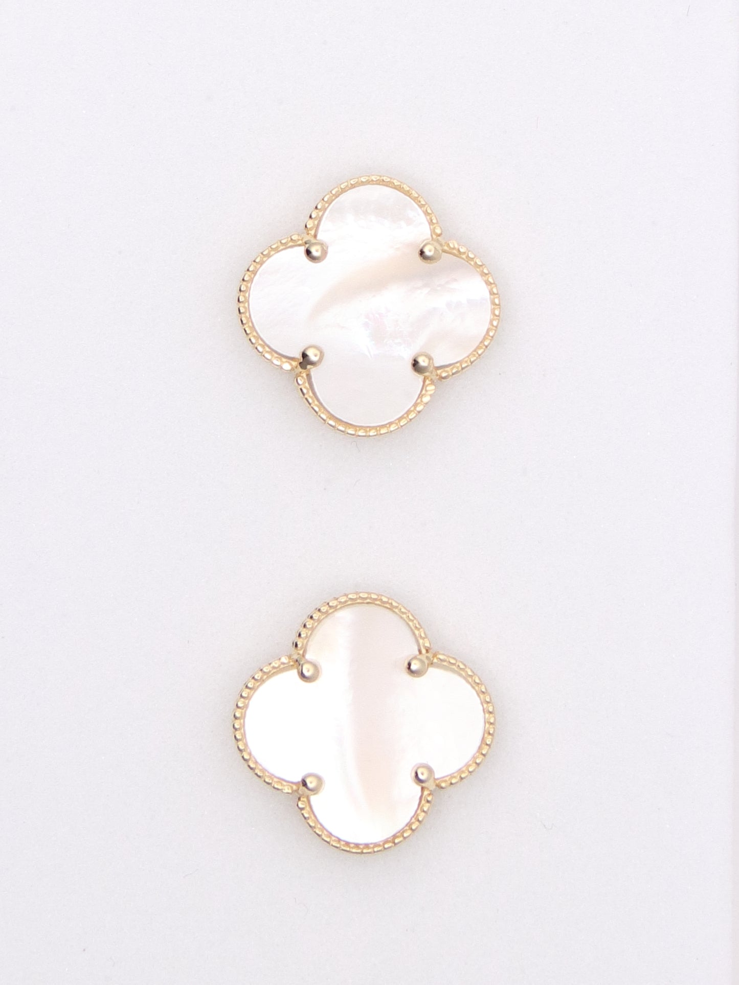 14K Yellow Gold Mother of Pearl Clover Earrings