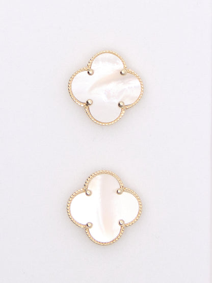 14K Yellow Gold Mother of Pearl Clover Earrings