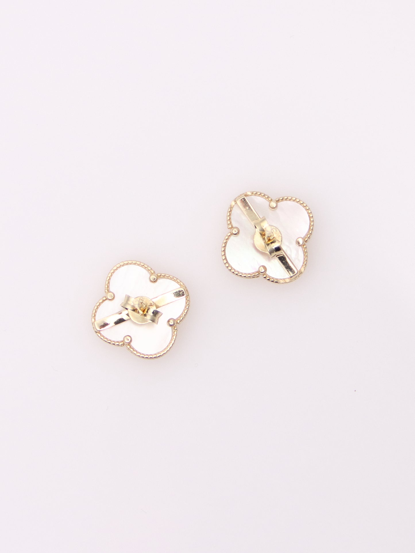 14K Yellow Gold Mother of Pearl Clover Earrings