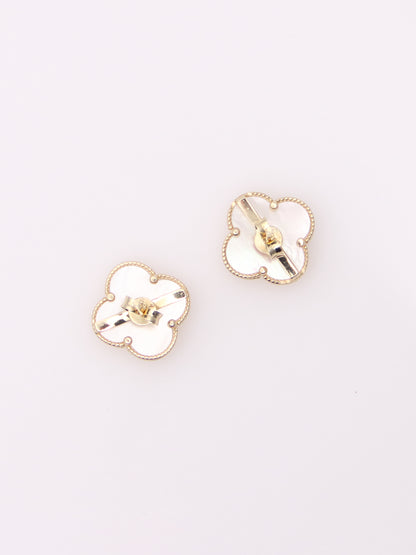 14K Yellow Gold Mother of Pearl Clover Earrings
