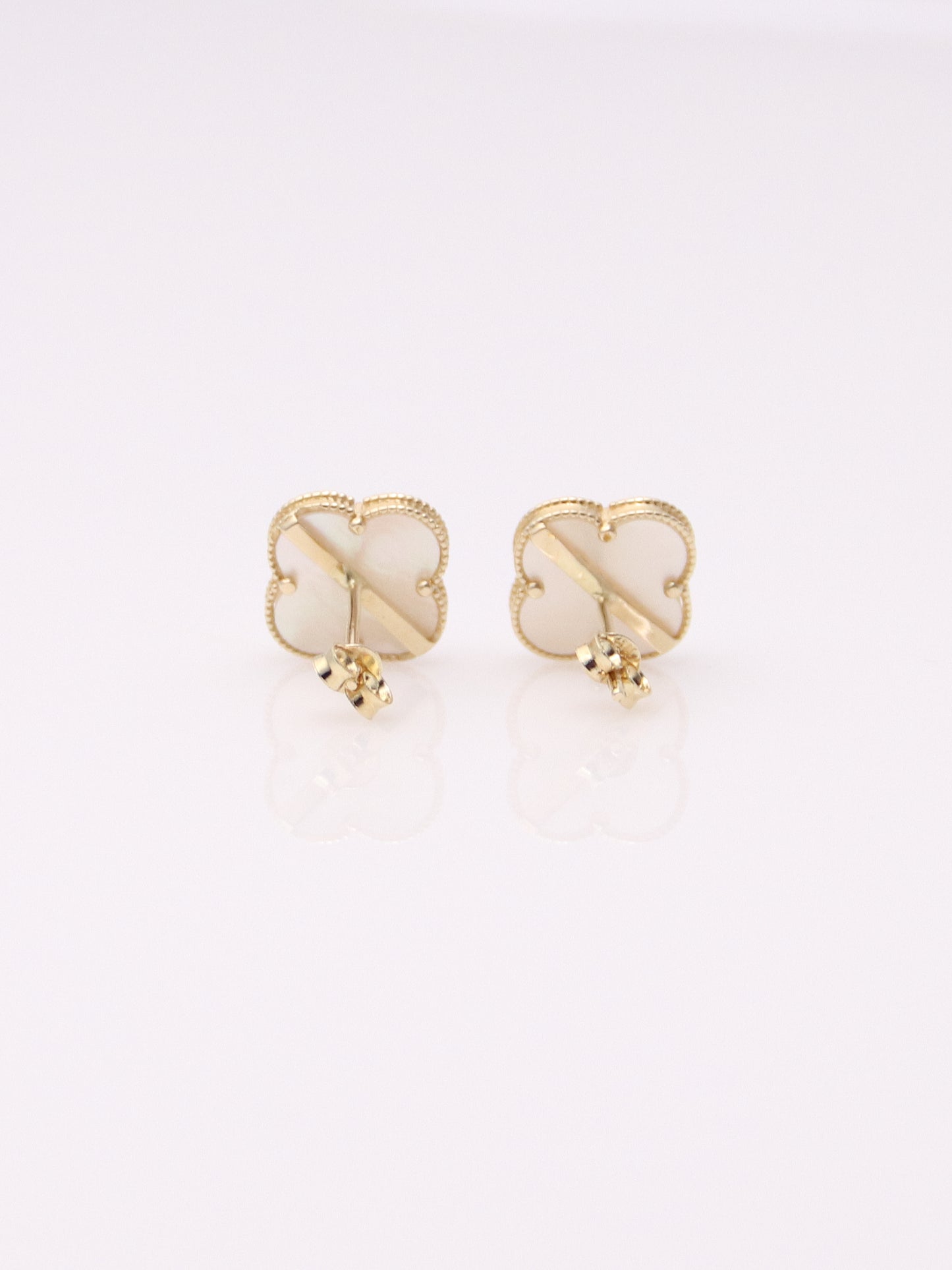 14K Yellow Gold Mother of Pearl Clover Earrings