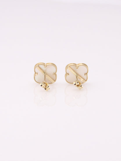 14K Yellow Gold Mother of Pearl Clover Earrings