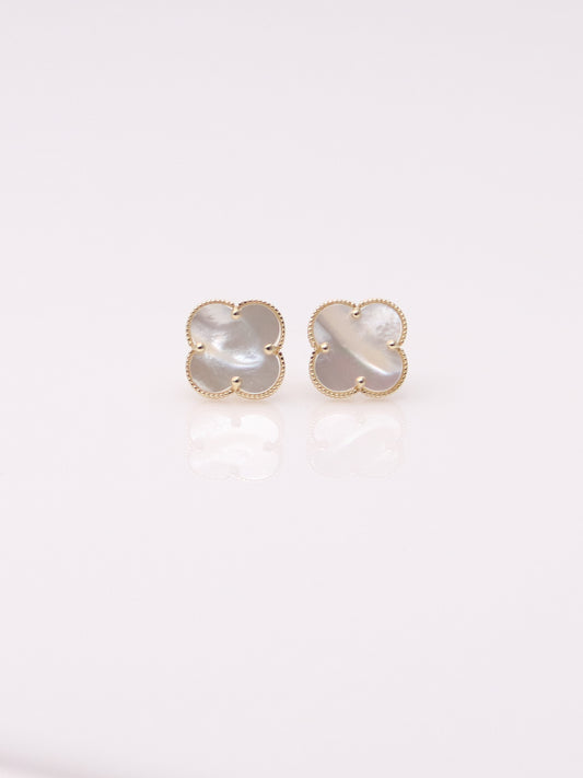 14K Yellow Gold Mother of Pearl Clover Earrings