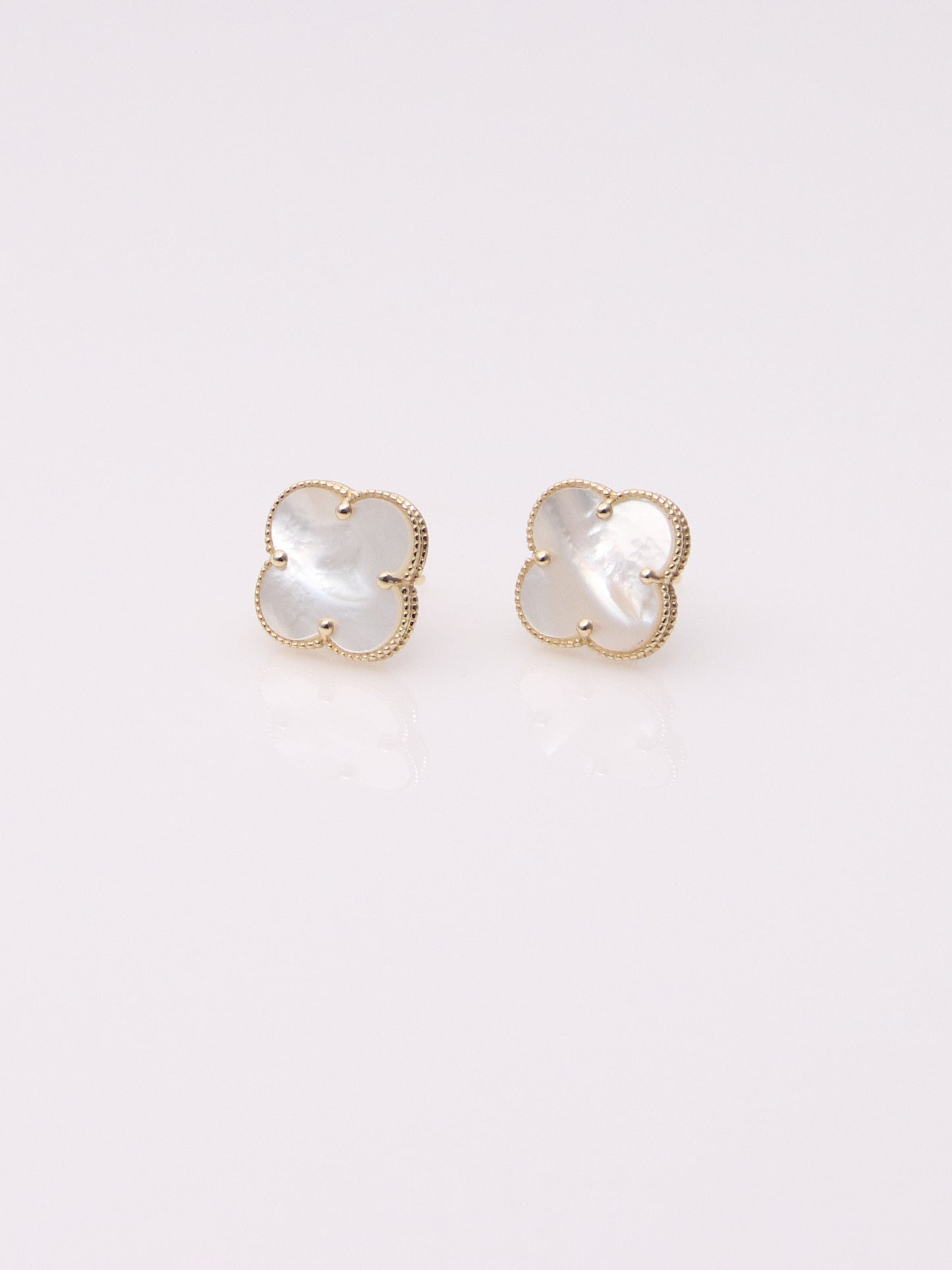 14K Yellow Gold Mother of Pearl Clover Earrings