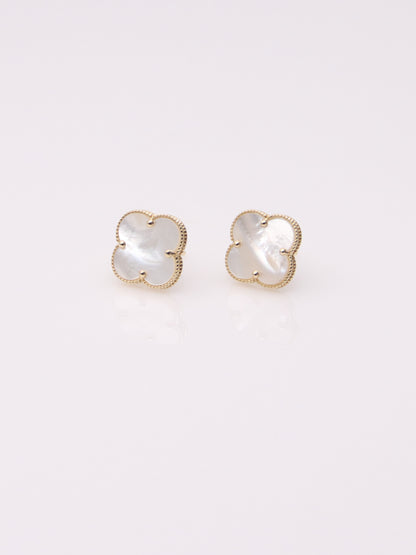 14K Yellow Gold Mother of Pearl Clover Earrings