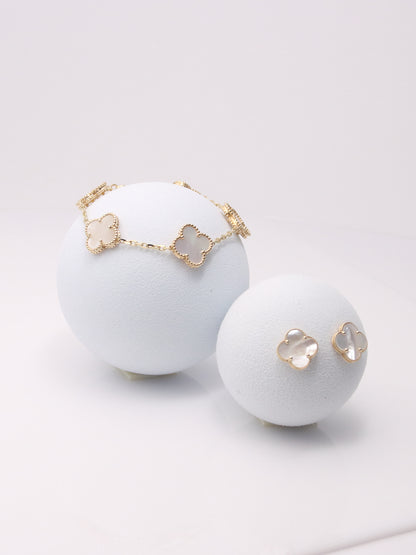 14K Yellow Gold Mother of Pearl Clover Earrings