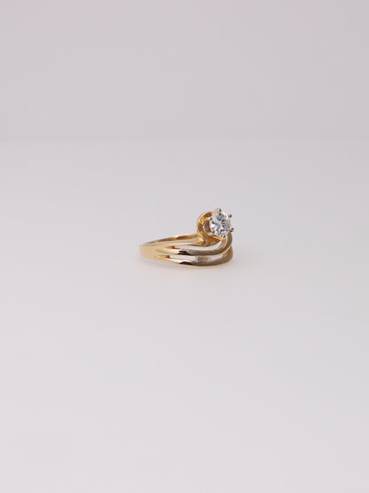 14K Gold Ring with Round and Emerald Diamonds