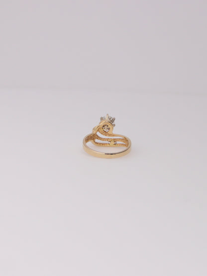 14K Gold Ring with Round and Emerald Diamonds
