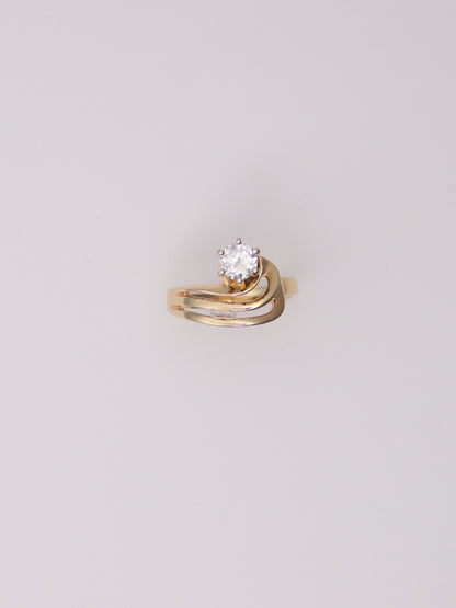 14K Gold Ring with Round and Emerald Diamonds