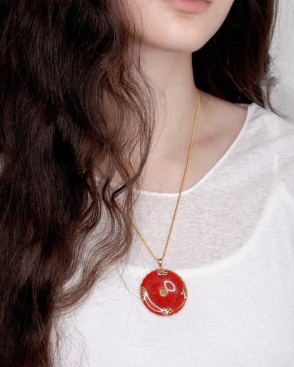 14K Yellow Gold Red Jade Pendant
