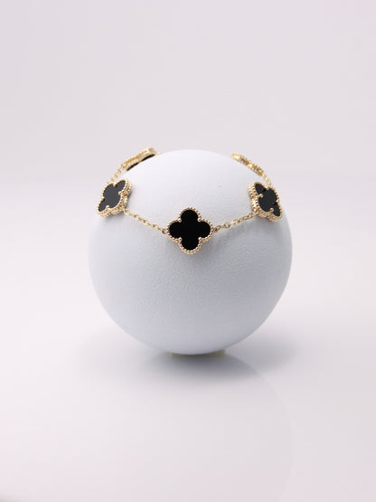 14k Yellow Gold 5 Clover Onyx Bracelet