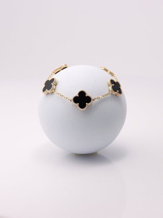 14k Yellow Gold 5 Clover Onyx Bracelet