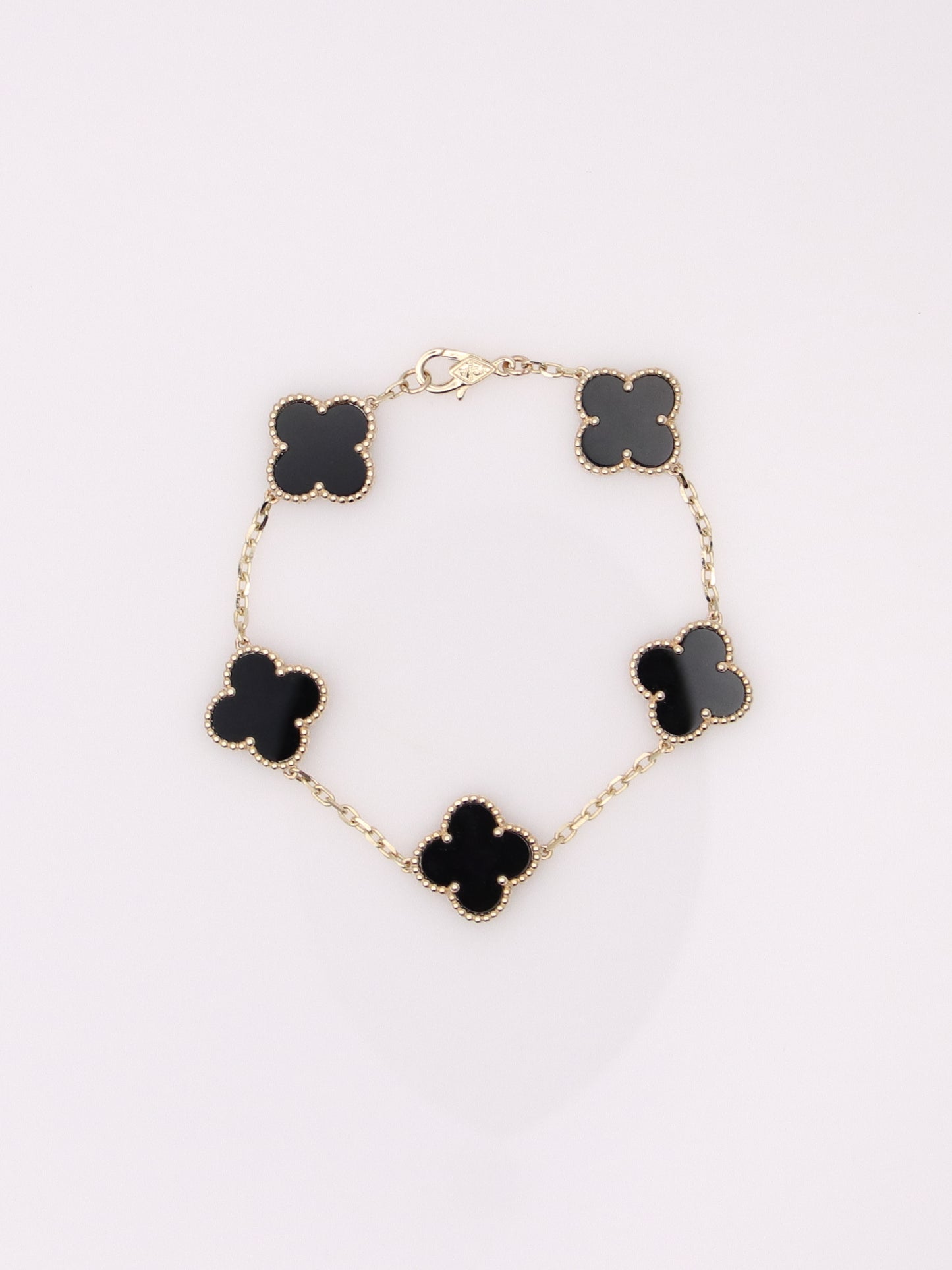 14k Yellow Gold 5 Clover Onyx Bracelet