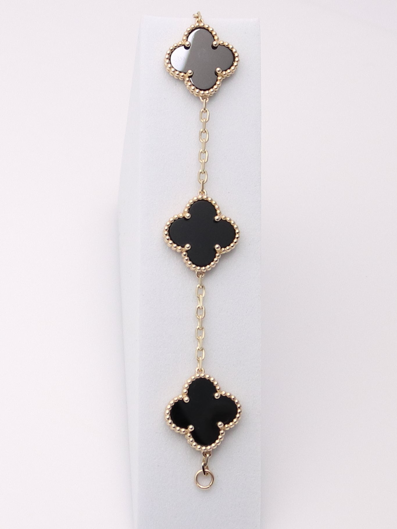 14k Yellow Gold 5 Clover Onyx Bracelet