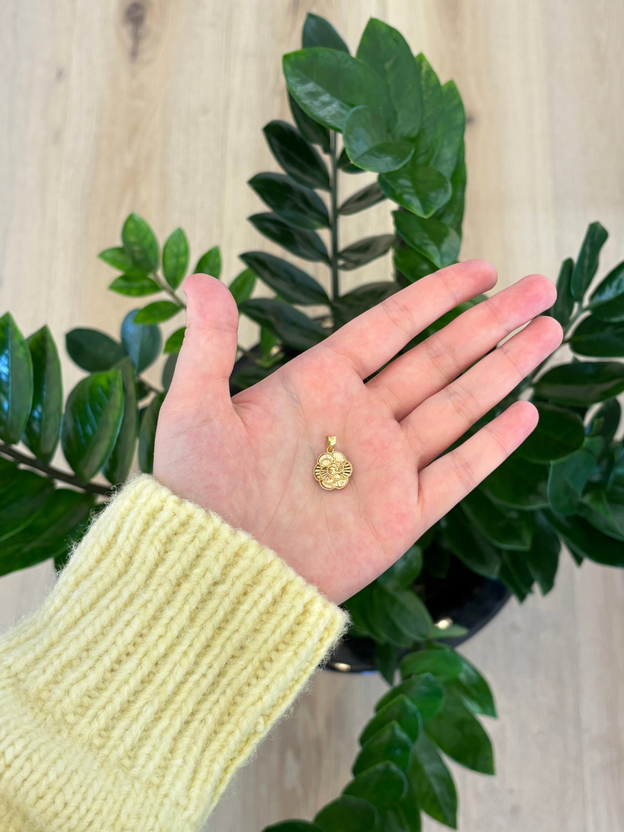 14K Yellow Gold Guilloché Rose Pendant