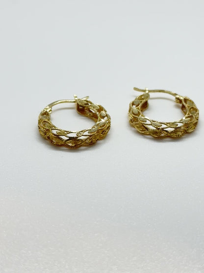 10K Yellow Gold Textured Hoops
