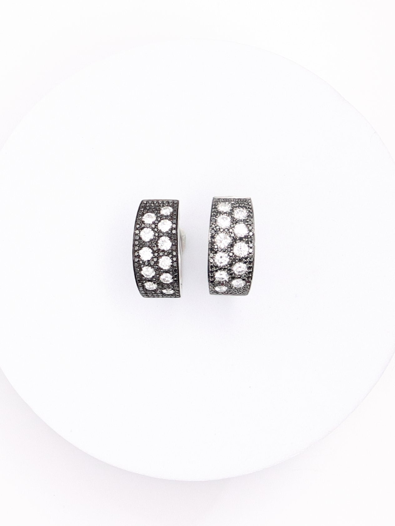 14K White Gold Black and White Diamond Huggies