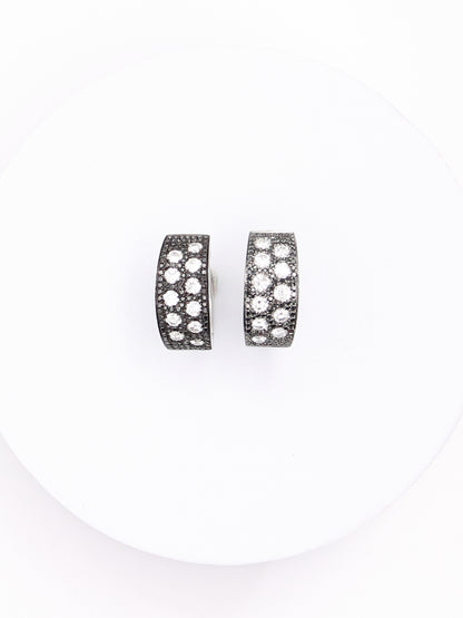 14K White Gold Black and White Diamond Huggies