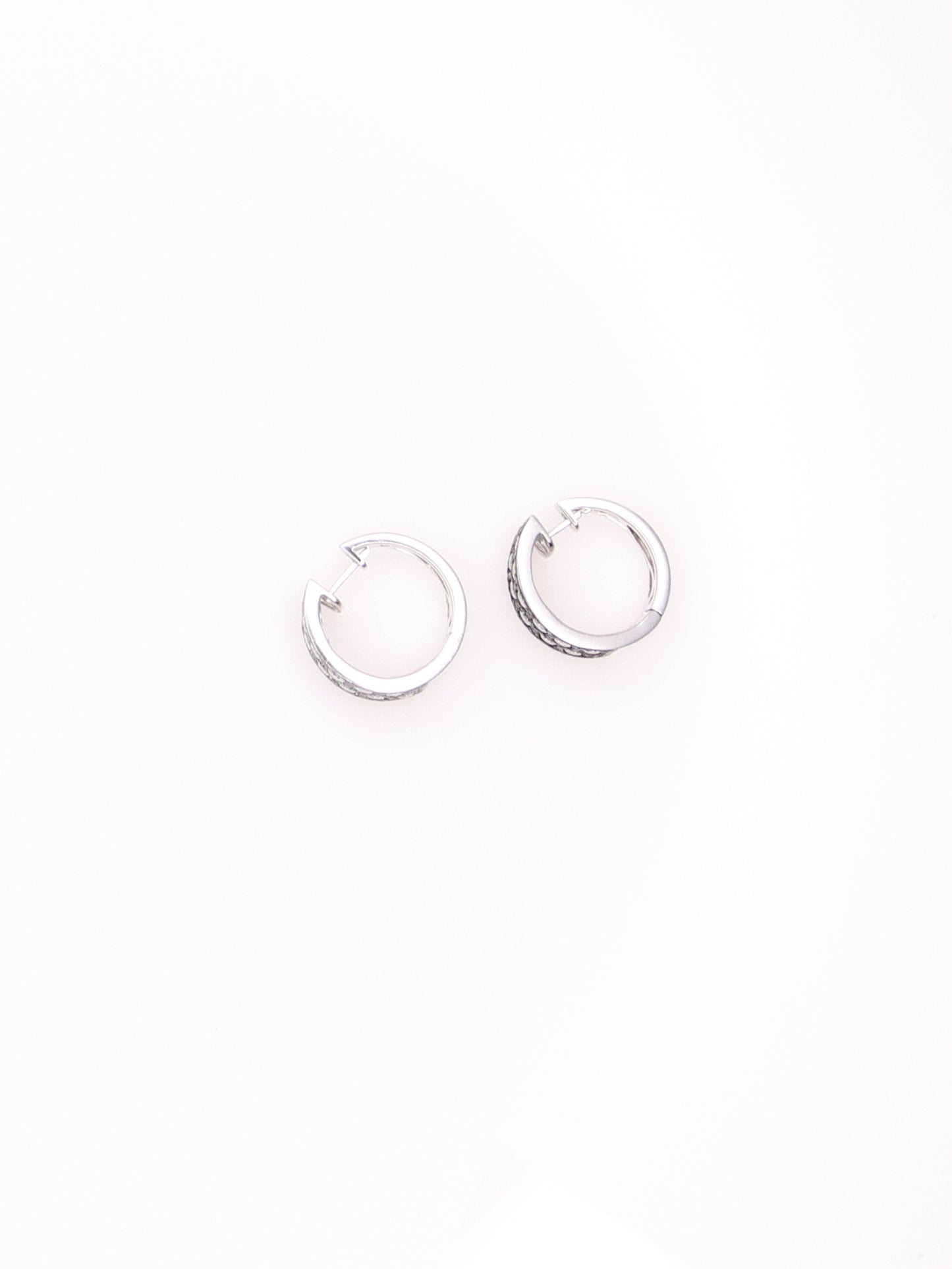 14K White Gold Black and White Diamond Huggies
