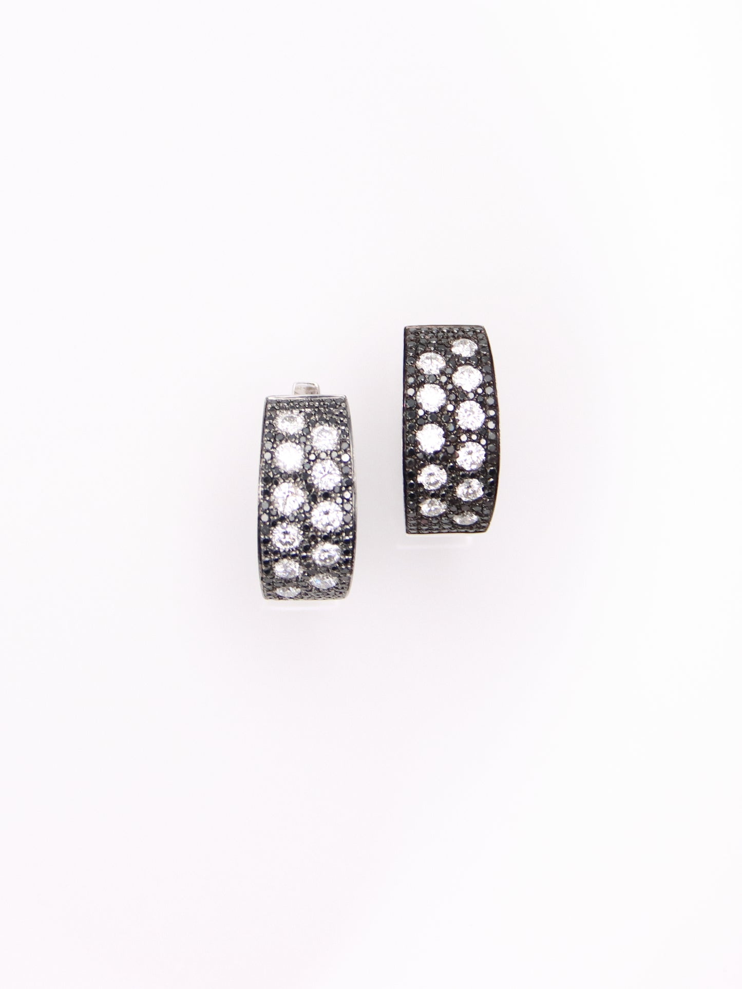 14K White Gold Black and White Diamond Huggies