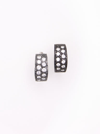14K White Gold Black and White Diamond Huggies