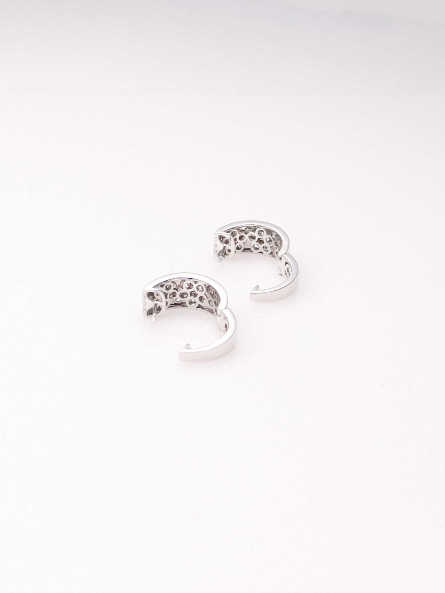 14K White Gold Black and White Diamond Huggies