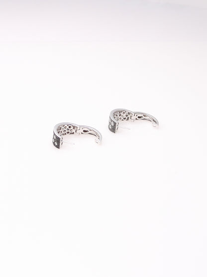 14K White Gold Black and White Diamond Huggies