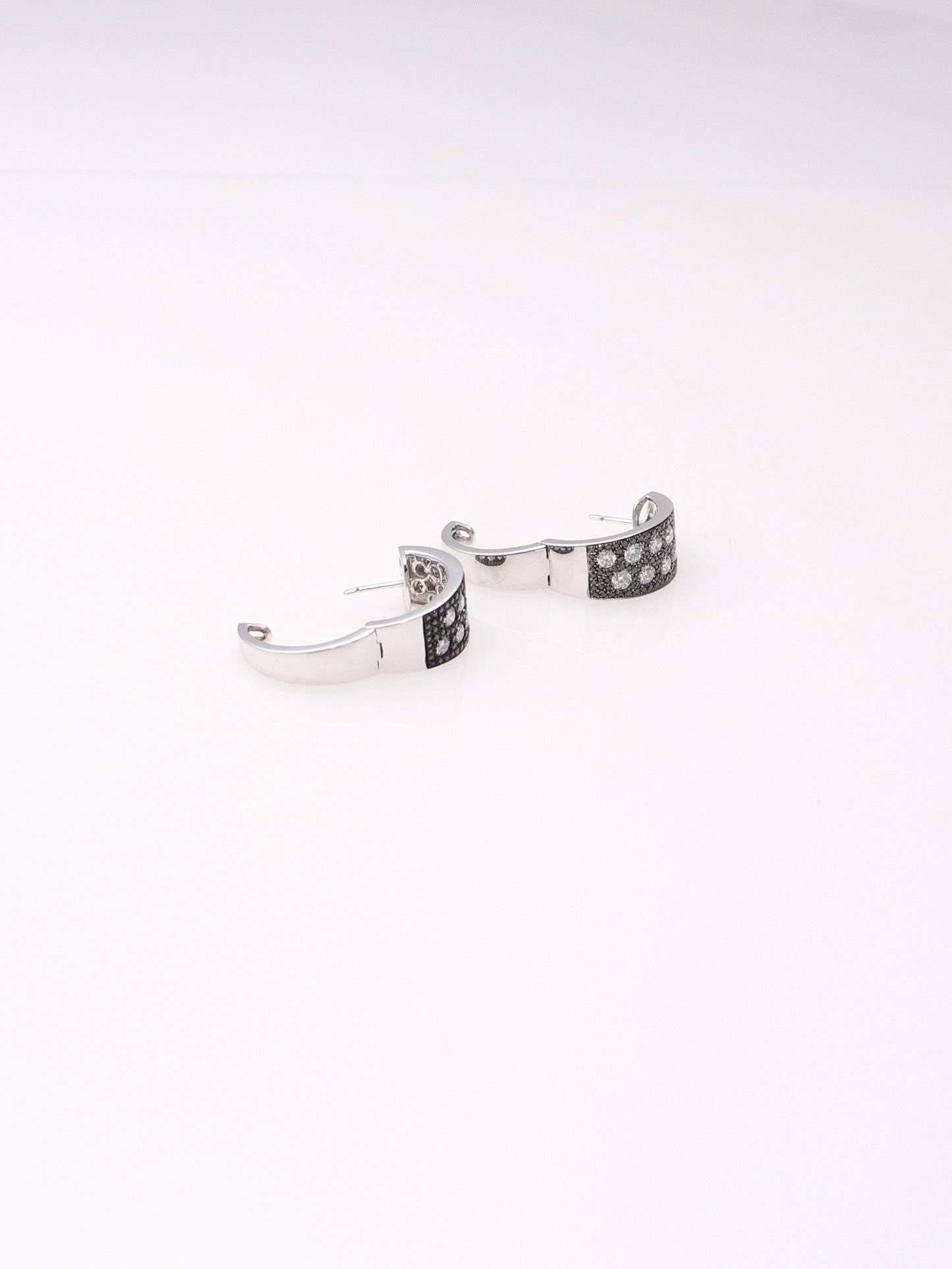 14K White Gold Black and White Diamond Huggies