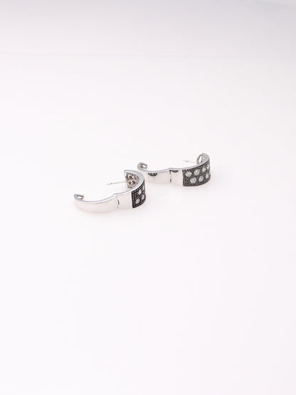 14K White Gold Black and White Diamond Huggies