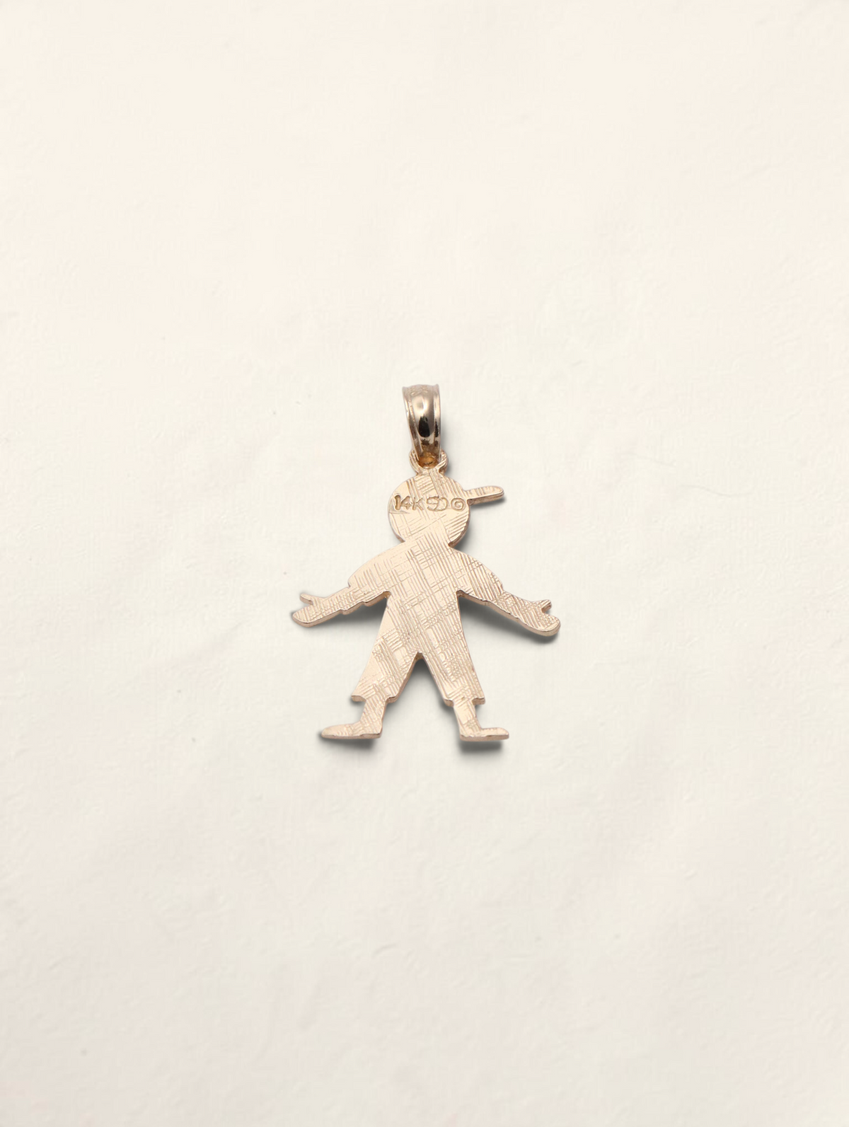 Zafrah 14K yellow gold boy pendant with a textured crosshatch finish on a plain white background