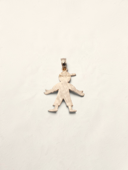 Zafrah 14K yellow gold boy pendant with a textured crosshatch finish on a plain white background