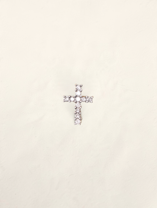 Zafrah 14k yellow gold mini cross pendant featuring 11 round brilliant cut diamonds set in a delicate design.